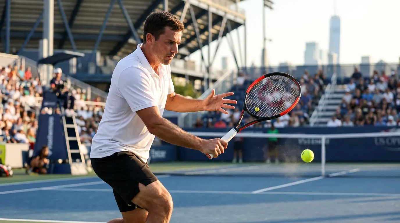 Photorealistic tennis scene illustrating Wimbledon Men’s Final Lessons That Could Shape the US Open.