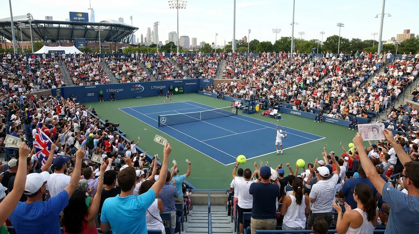 Bright US Open tennis atmosphere illustrating Wimbledon Prize Money Versus US Open Payouts: Full Comparison.