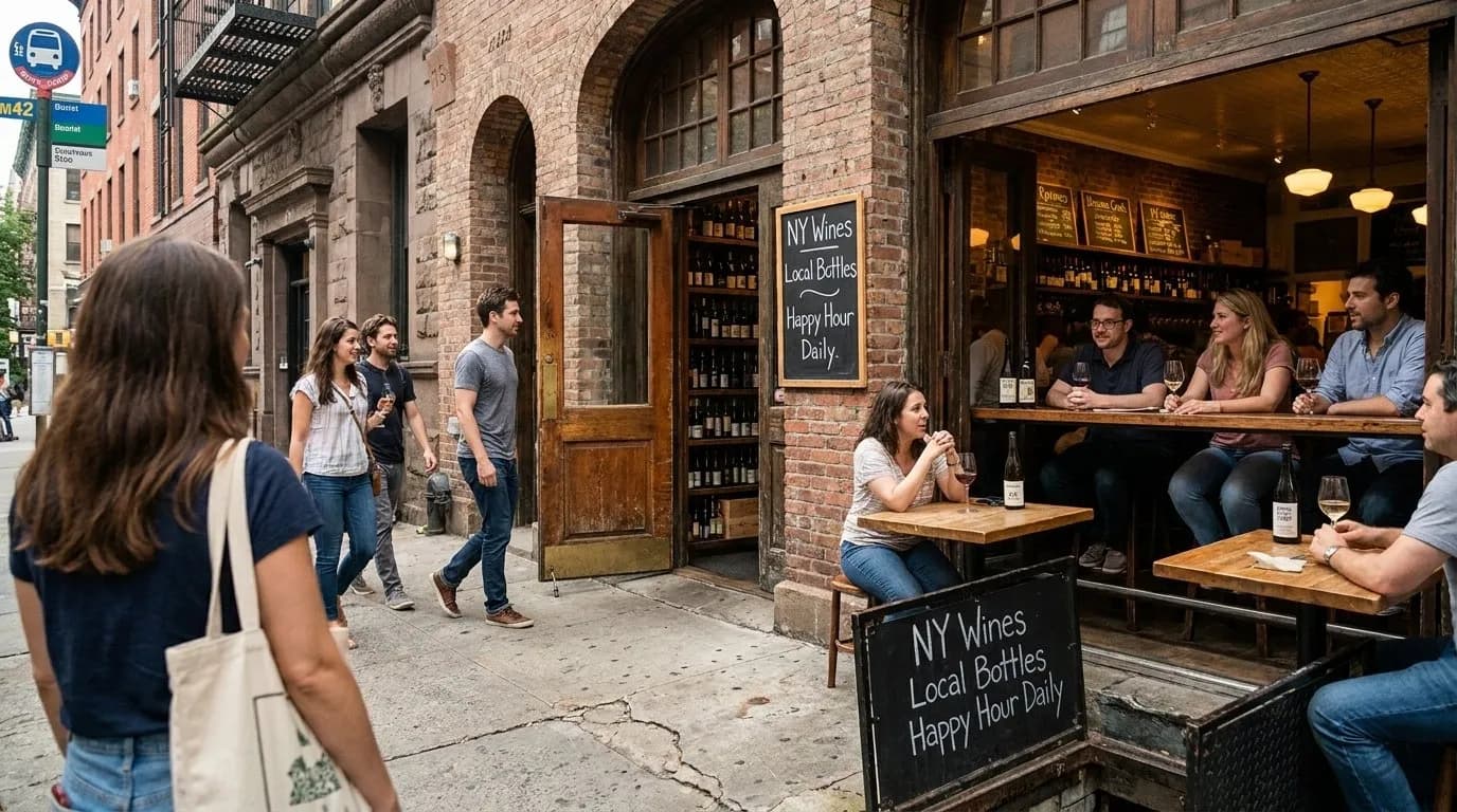 NYC experience scene for Wine Bars Pouring New York Bottles Without Tasting-Room Formality