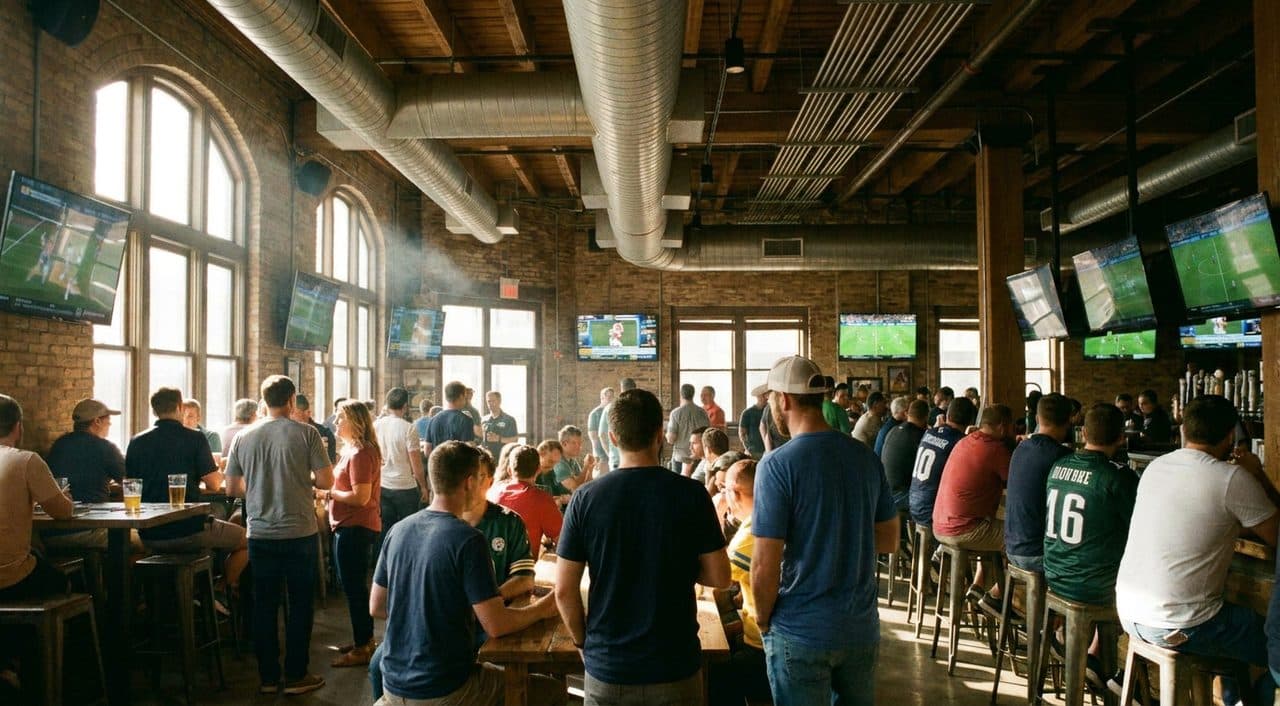 Wings and Sweet Tea in Old Fourth Ward While patrick mahomes Highlights Loop on Screens - scene
