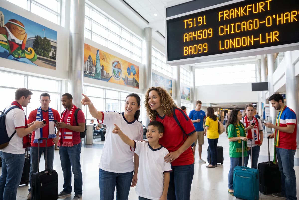 World Cup supporters navigating New York · New Jersey during match day.