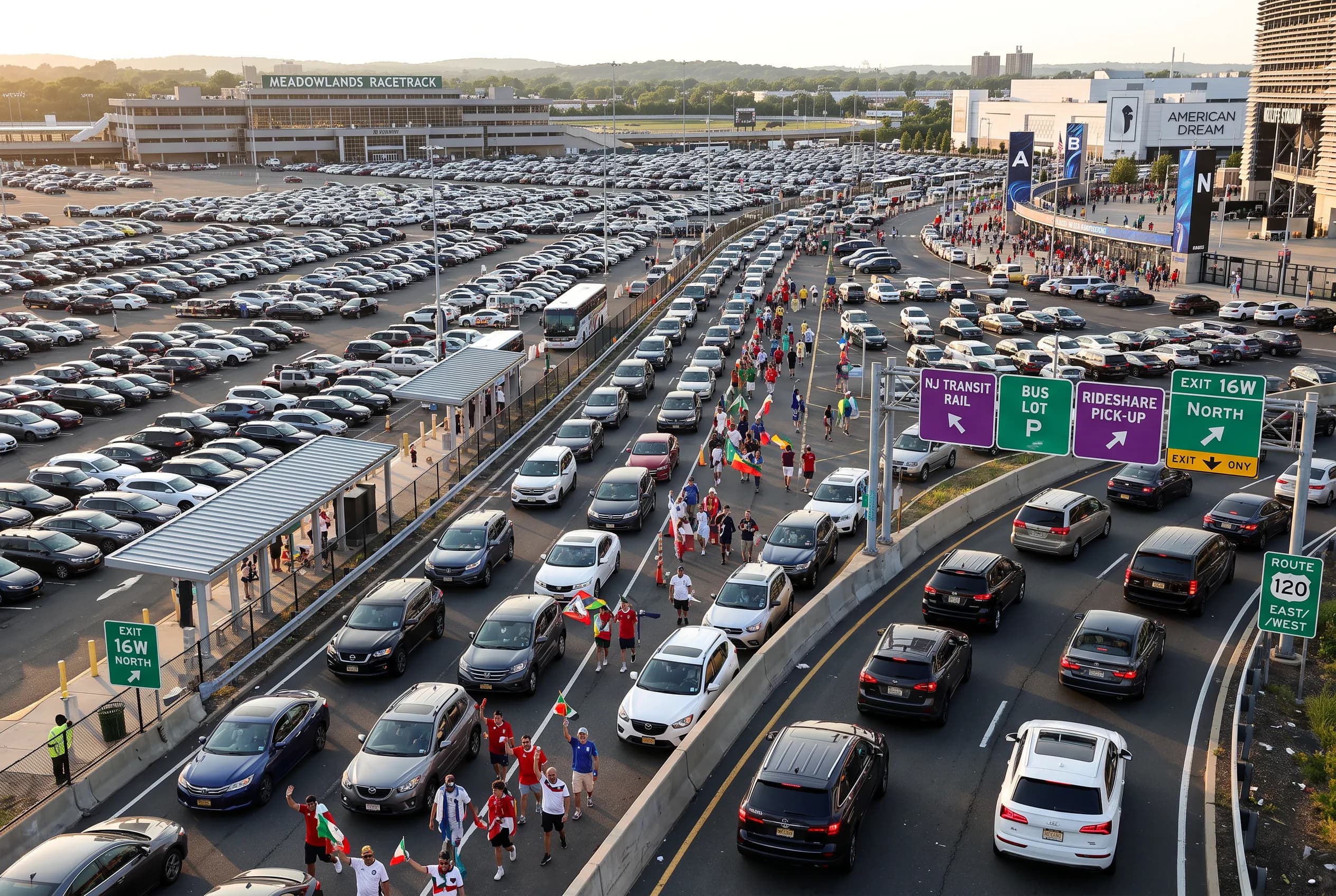 Bright World Cup match-day scene in East Rutherford · New Jersey.
