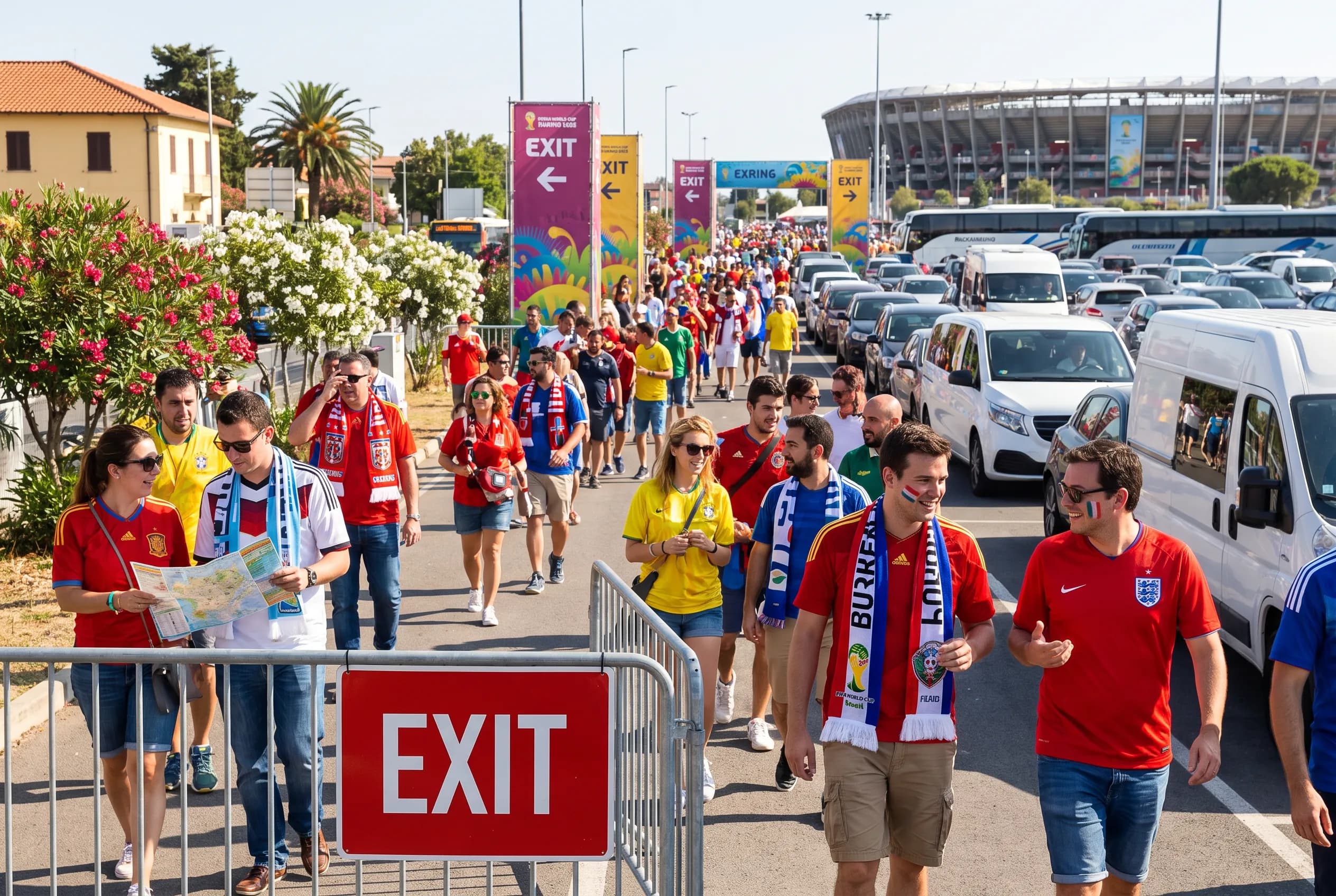 World Cup supporters navigating East Rutherford · New Jersey during match day.