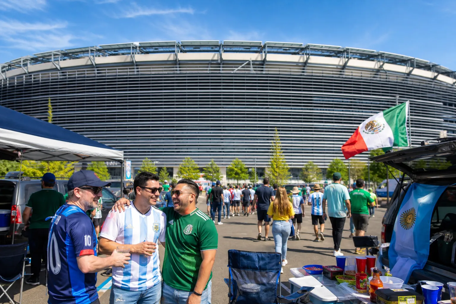 World Cup supporters navigating New York · New Jersey during match day.