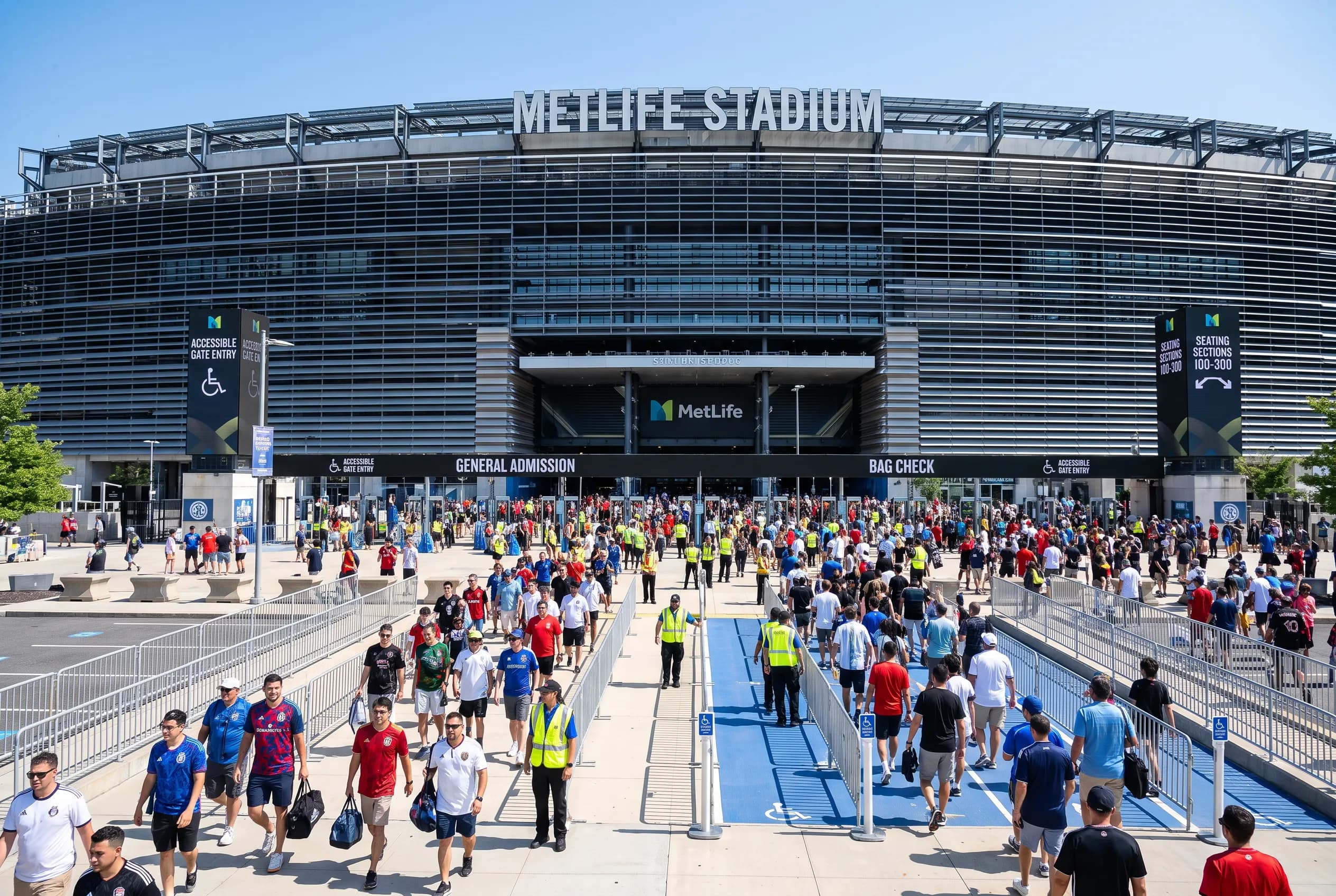 Bright World Cup match-day scene in East Rutherford · New Jersey.