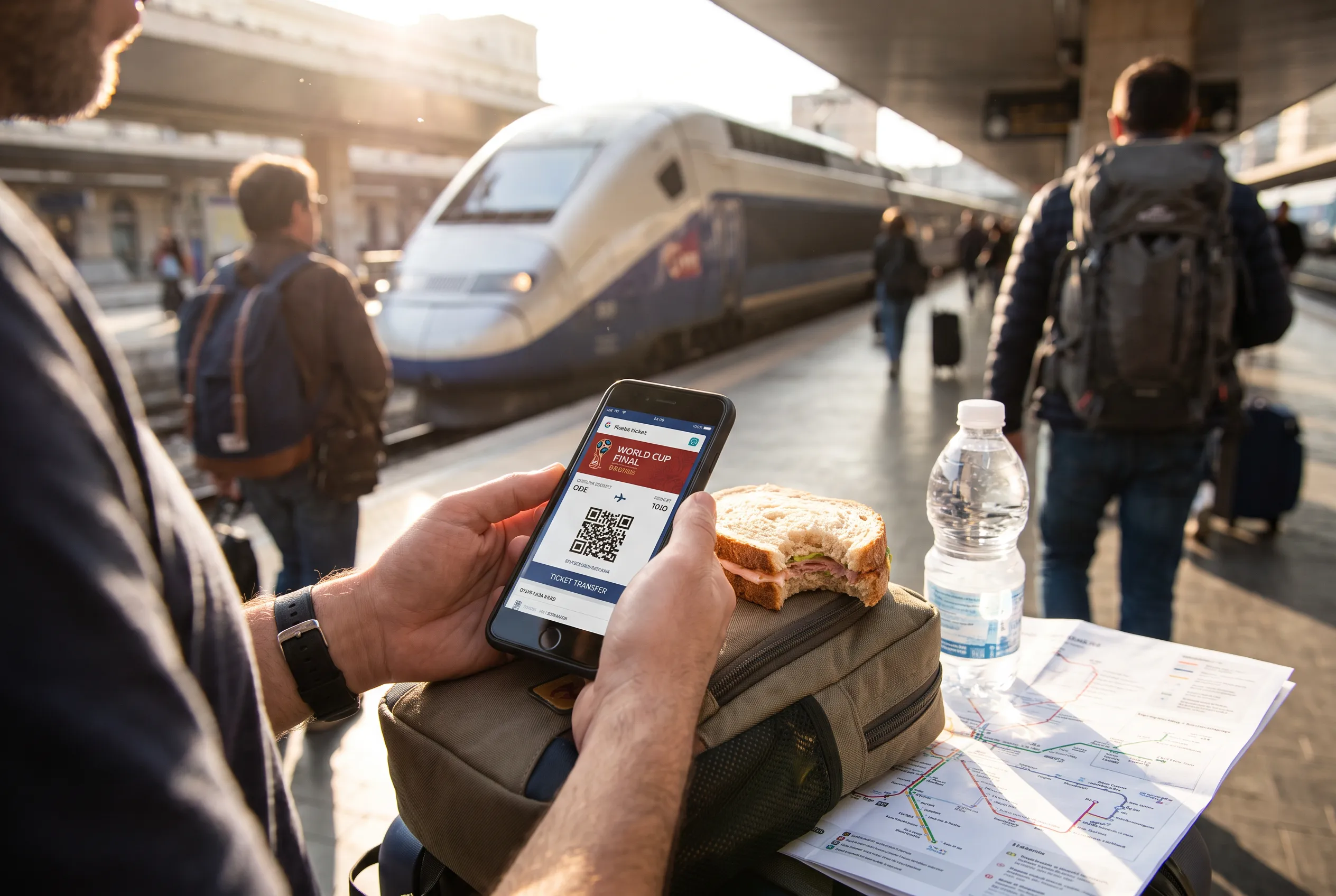 A bright practical scene for world cup final ticket transfer and mobile entry guide.