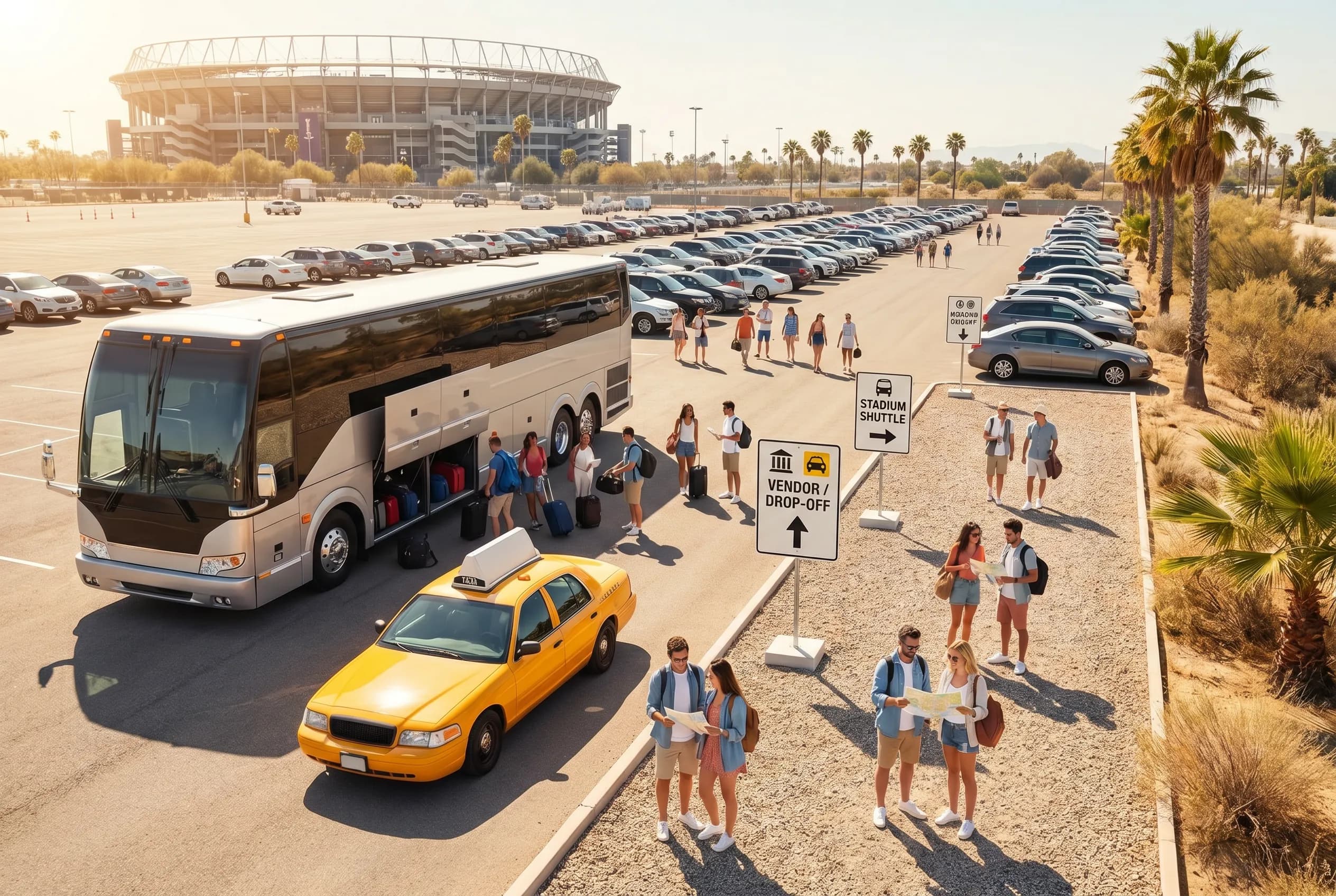 A bright practical scene for world cup parking guide for all sixteen host cities.