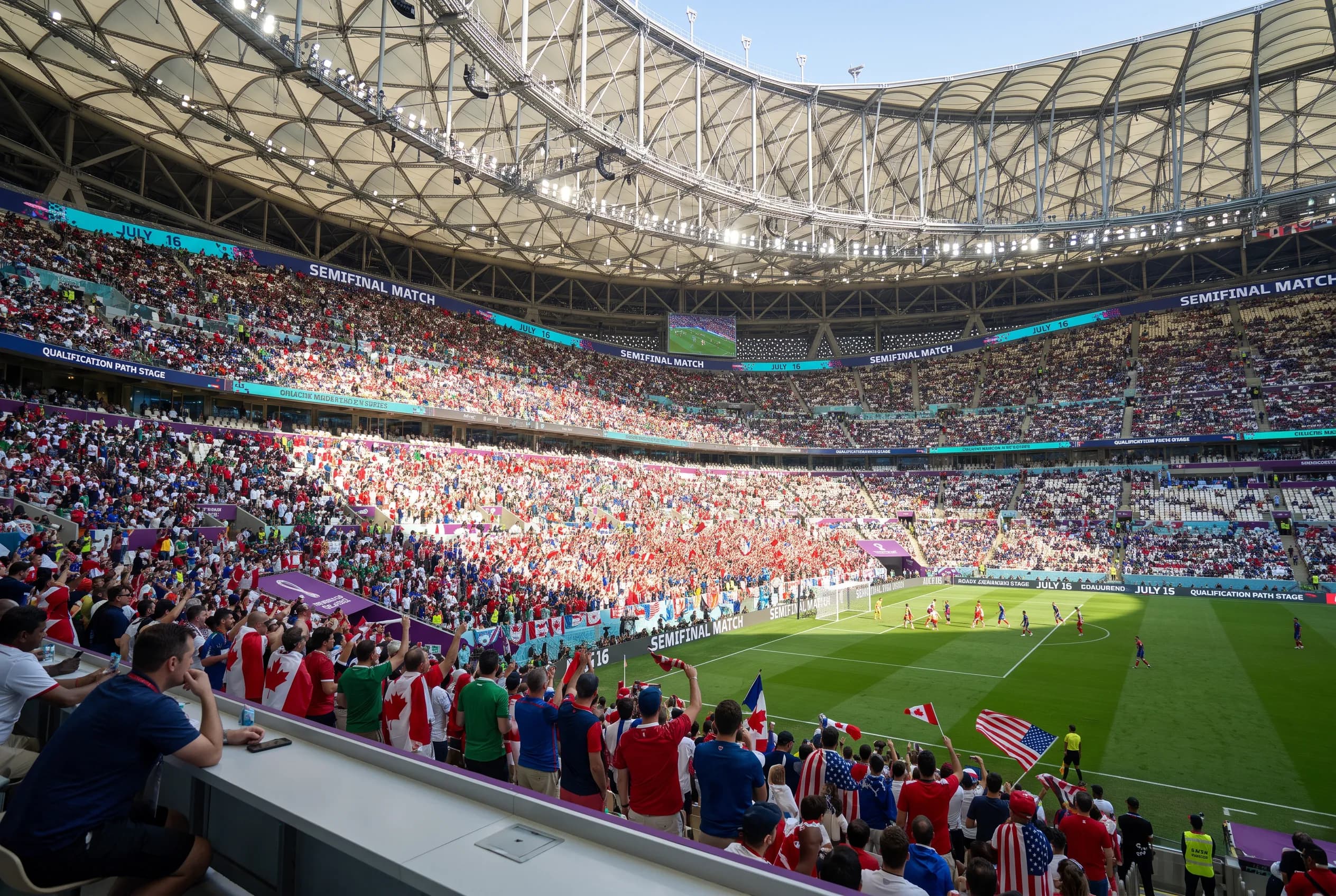 Bright World Cup match-day scene in Dallas · Atlanta · New York.