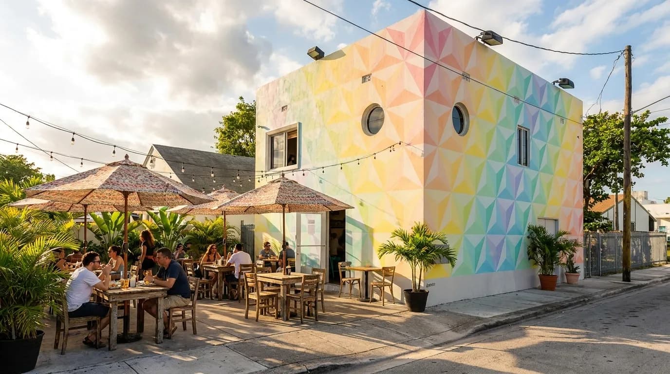 Exterior of Coyo Taco restaurant in Wynwood with outdoor seating