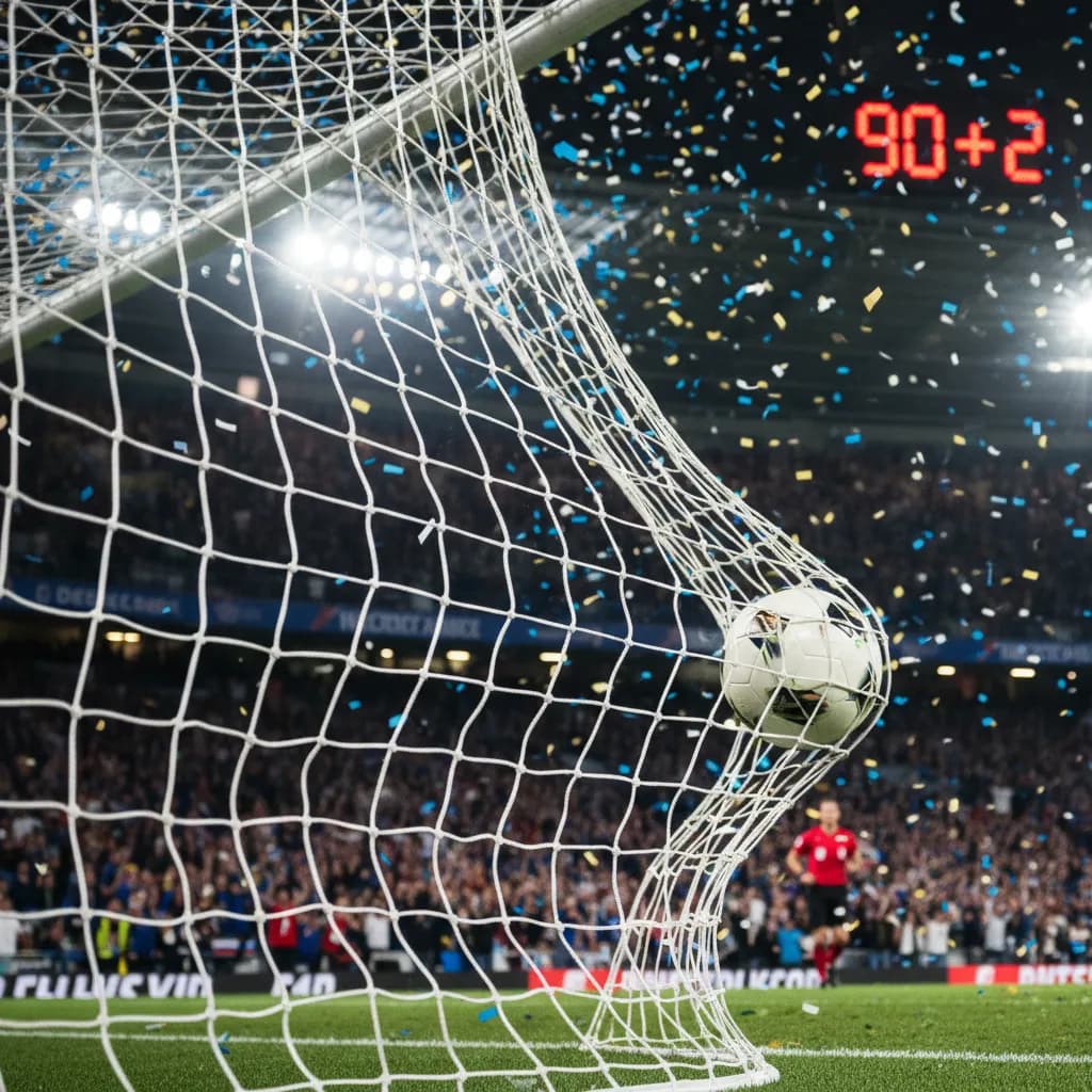 Two opposing players embrace in consolation on the pitch after a World Cup elimination