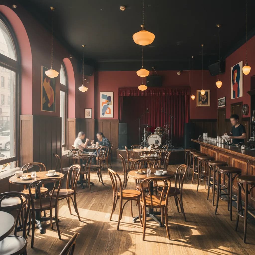 Editorial-style realistic scene inspired by Zinc Bar in New York.