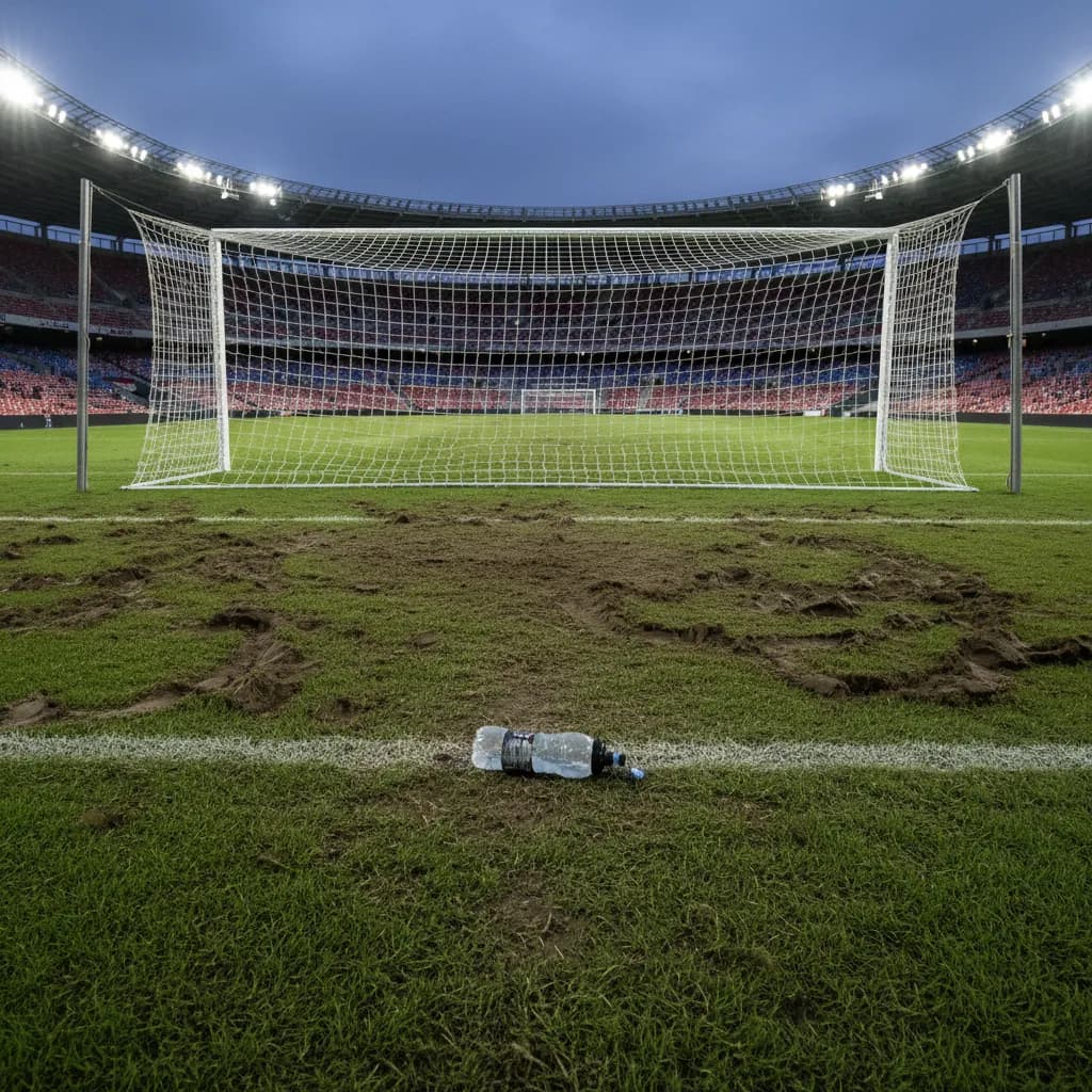 A goalkeeper makes a spectacular diving save under stadium lights
